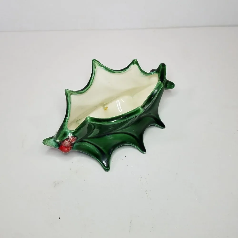 1980s Vintage Atlantic Mold Ceramic Christmas Holly Berry Small Bowl Dish